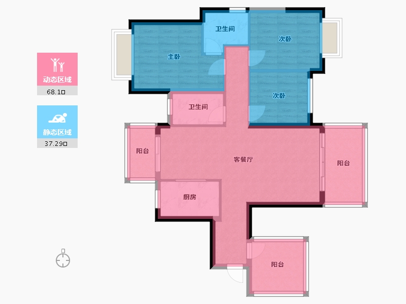 广西壮族自治区-南宁市-锦樾府-88.80-户型库-动静分区