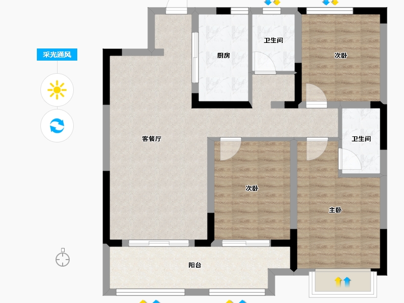 河南省-漯河市-舞阳建业城-90.80-户型库-采光通风