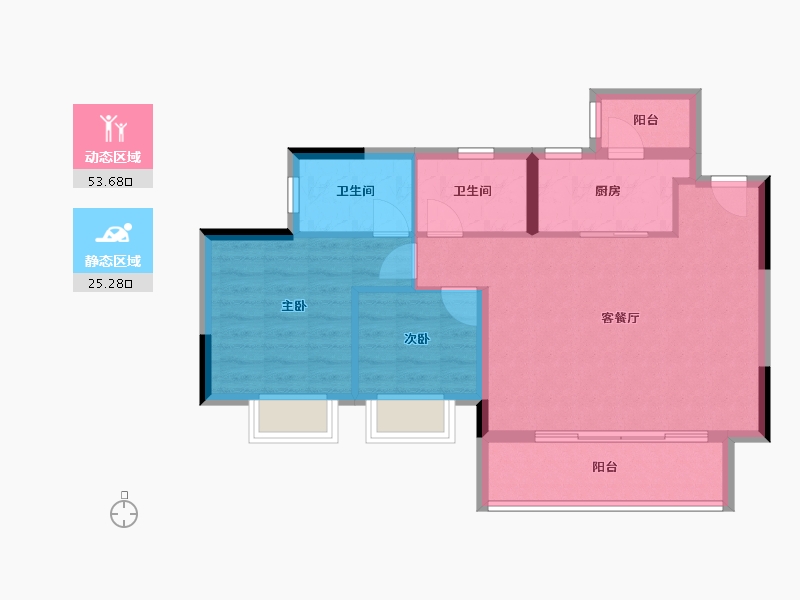 重庆-重庆市-美的中骏云璟-73.00-户型库-动静分区