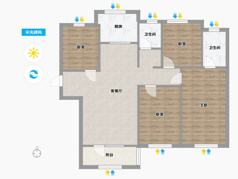 河北省-唐山市-禹洲嘉誉瀞湖-103.20-户型库-采光通风