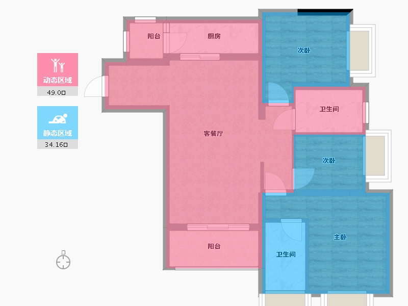 重庆-重庆市-富力院士廷-3A组团-81.60-户型库-动静分区