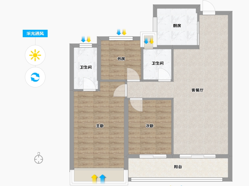 浙江省-杭州市-融信滨望雅庭-95.50-户型库-采光通风