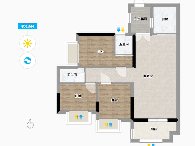 广东省-江门市-盈富花园-71.20-户型库-采光通风