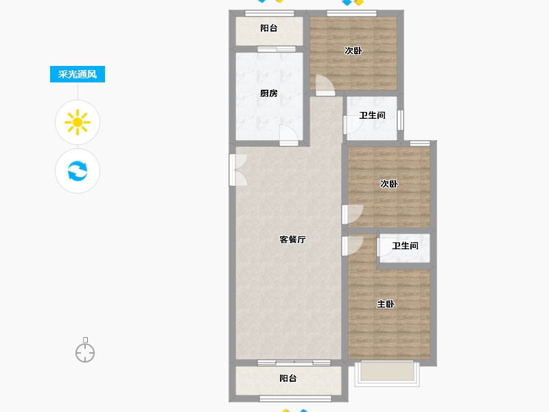 山东省-潍坊市-万家园书香府邸-104.80-户型库-采光通风