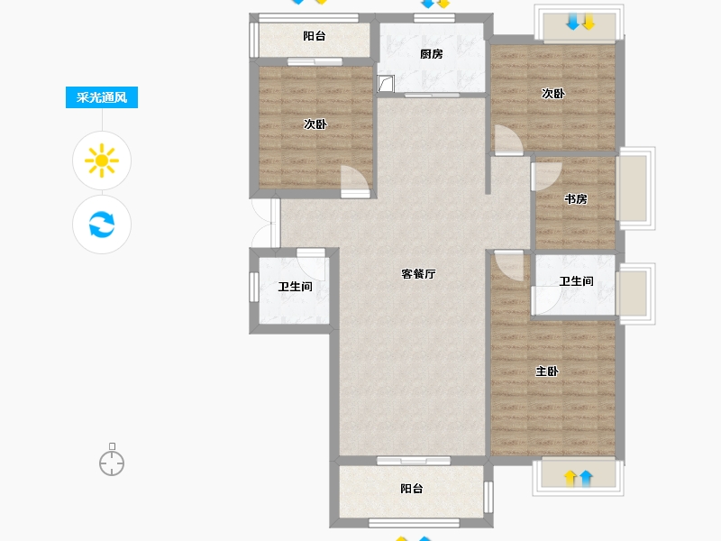 湖北省-黄石市-宏维·天地-109.38-户型库-采光通风