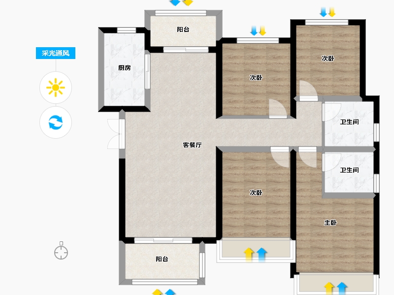 河南省-新乡市-建业世和府-110.22-户型库-采光通风