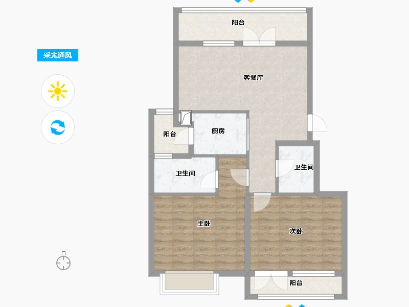 山东省-威海市-蓝湾公馆-64.39-户型库-采光通风