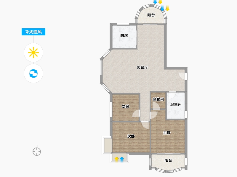 河南省-郑州市-明天花园-96.00-户型库-采光通风