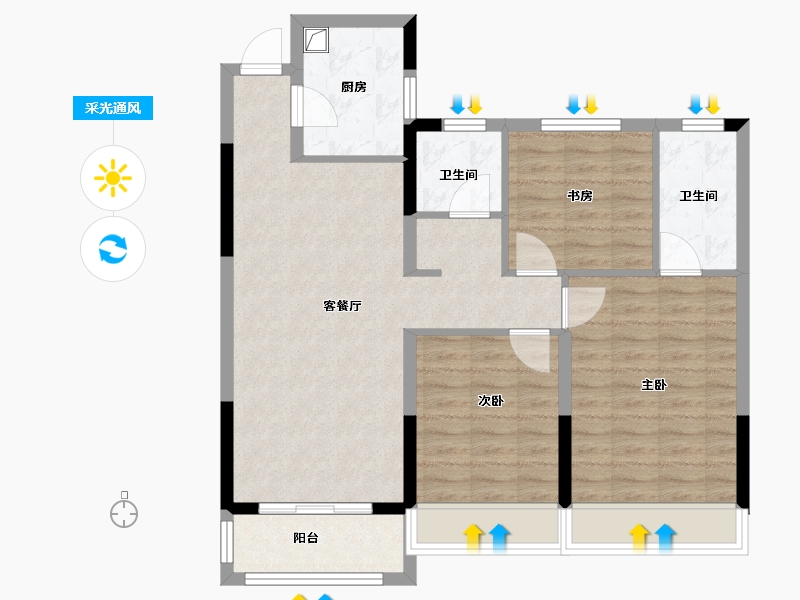 河南省-漯河市-苏荷象湾一号-87.00-户型库-采光通风