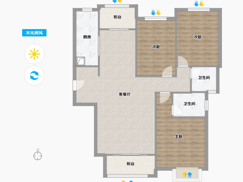 福建省-漳州市-万达中央华城-B区-117.51-户型库-采光通风