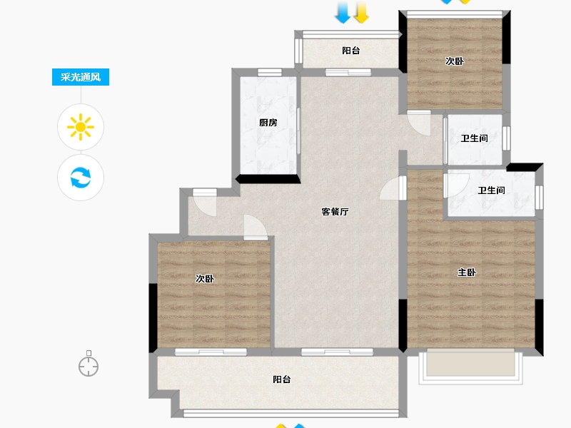 安徽省-芜湖市-碧桂园黄金时代-94.93-户型库-采光通风