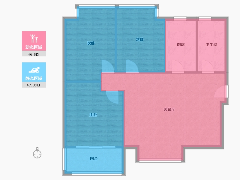 陕西省-咸阳市-先河国际社区-87.30-户型库-动静分区