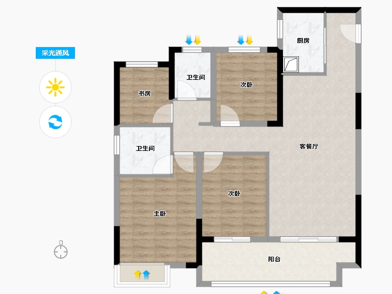 安徽省-宿州市-云湖悦-97.60-户型库-采光通风