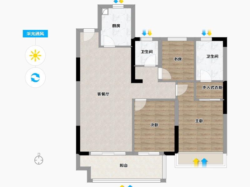 安徽省-宿州市-云湖悦-84.00-户型库-采光通风