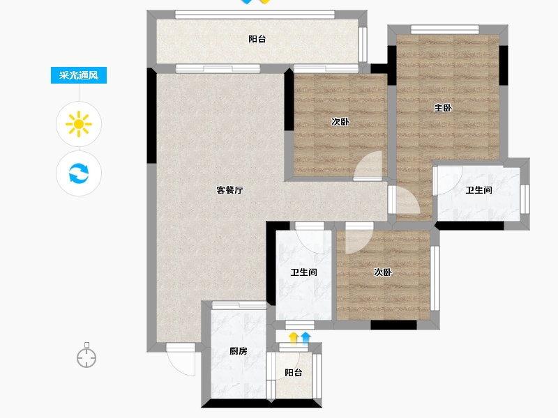 四川省-南充市-阳光凤栖澜湾-70.17-户型库-采光通风