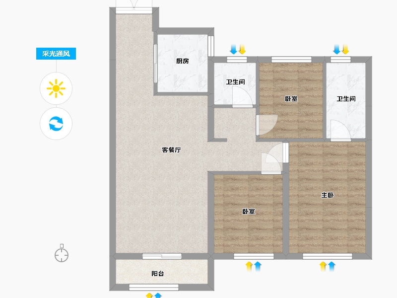 河北省-保定市-晨阳小镇-89.24-户型库-采光通风