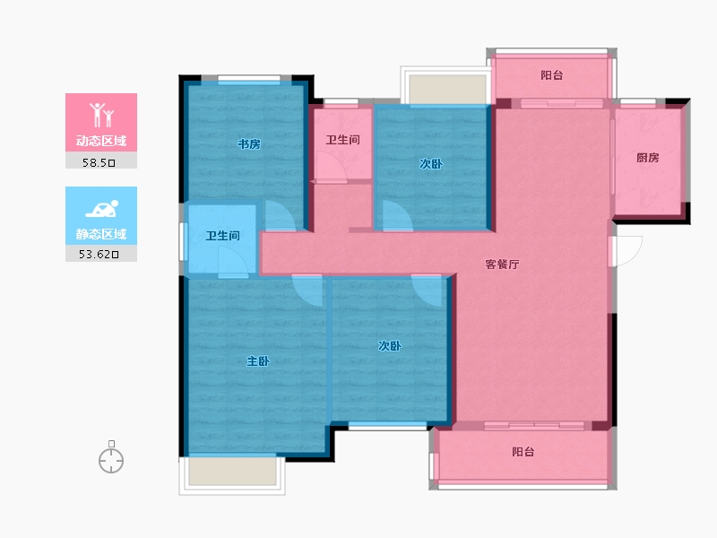 湖北省-武汉市-奥山汉口澎湃成-101.60-户型库-动静分区