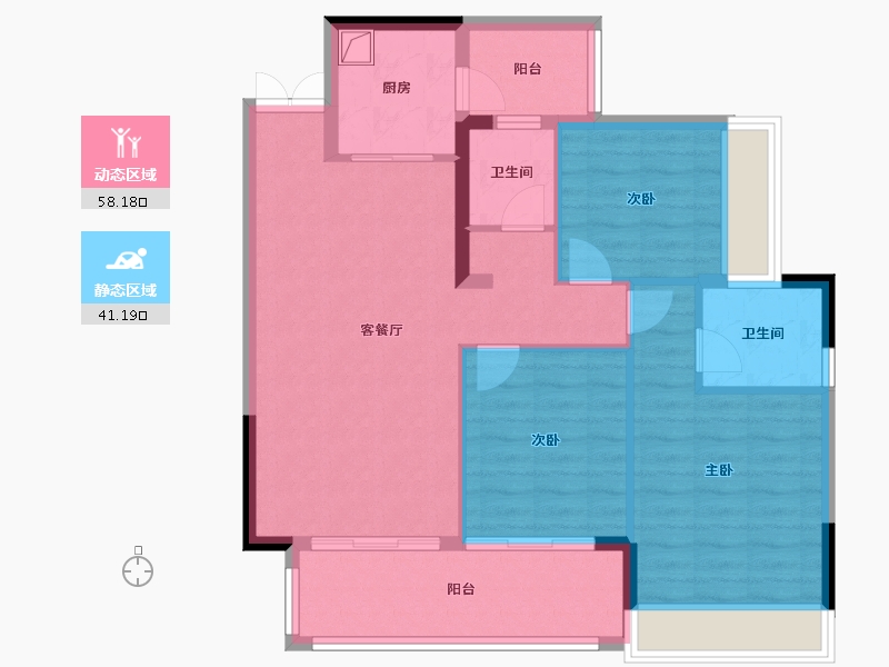 贵州省-贵阳市-谦翔樾才学府-90.36-户型库-动静分区