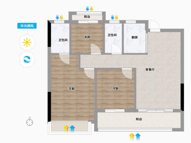 浙江省-台州市-阳光城市之星-77.60-户型库-采光通风