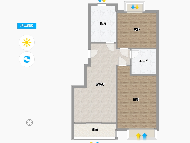 江苏省-常州市-太湖花园-北区-70.32-户型库-采光通风