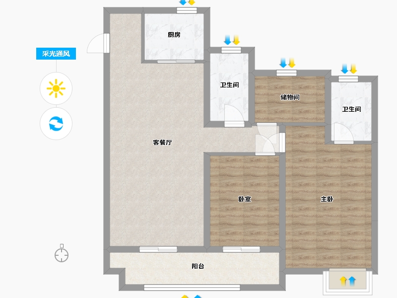 浙江省-金华市-中梁华董壹号院-89.60-户型库-采光通风