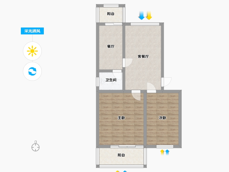 河南省-洛阳市-九都路33号院-64.00-户型库-采光通风