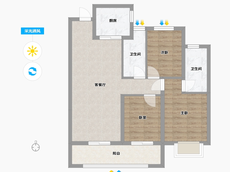 陕西省-西安市-招商央畔-82.82-户型库-采光通风