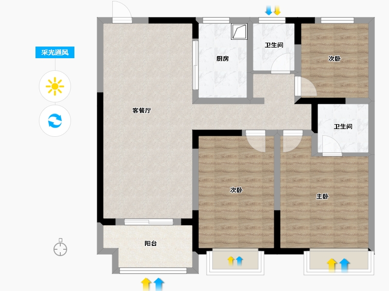 安徽省-宿州市-堂悦-105.60-户型库-采光通风