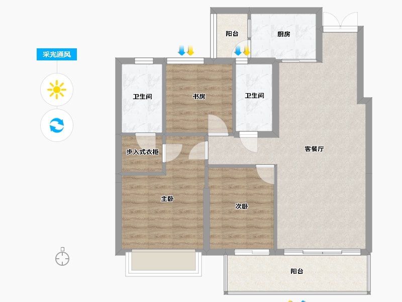 福建省-福州市-榕城江上图-84.00-户型库-采光通风