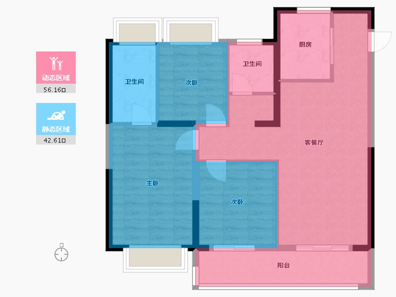 江苏省-南通市-光启花苑-88.35-户型库-动静分区