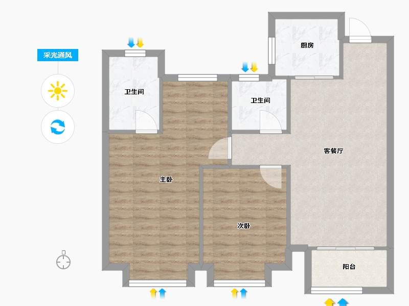 浙江省-宁波市-春江郦城-77.35-户型库-采光通风