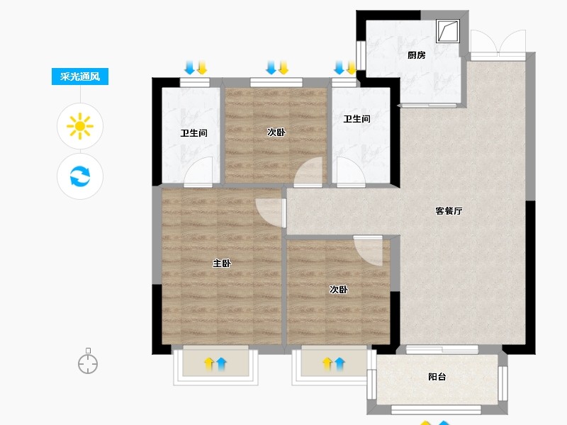 江西省-赣州市-嘉福新天地-75.60-户型库-采光通风