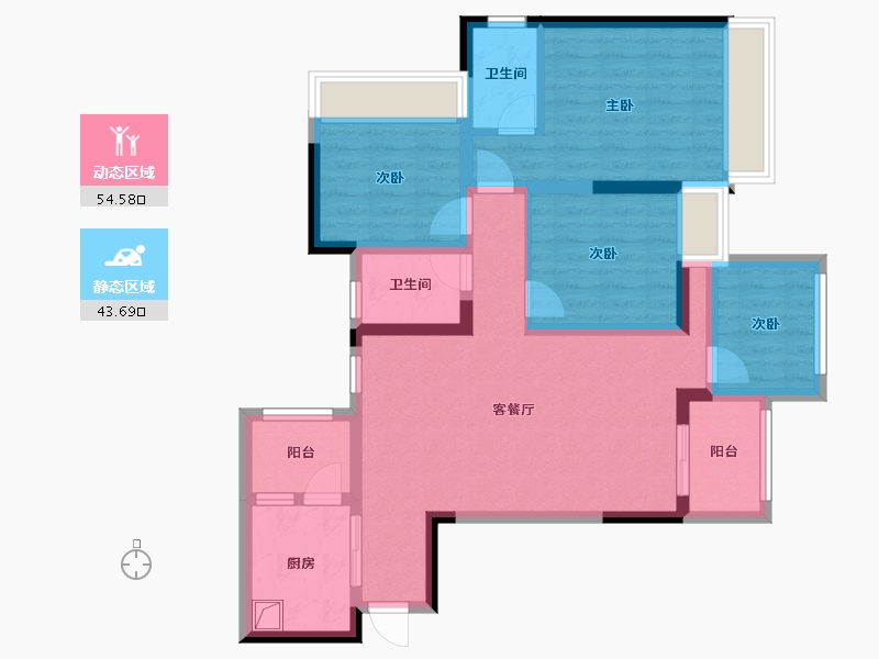 重庆-重庆市-裕城长江著-85.60-户型库-动静分区