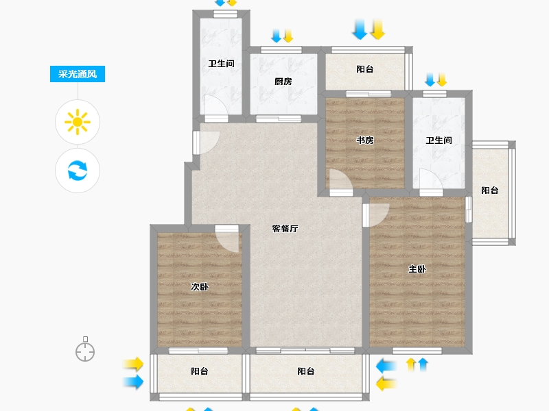 山东省-威海市-凯旋山海颐园-98.75-户型库-采光通风