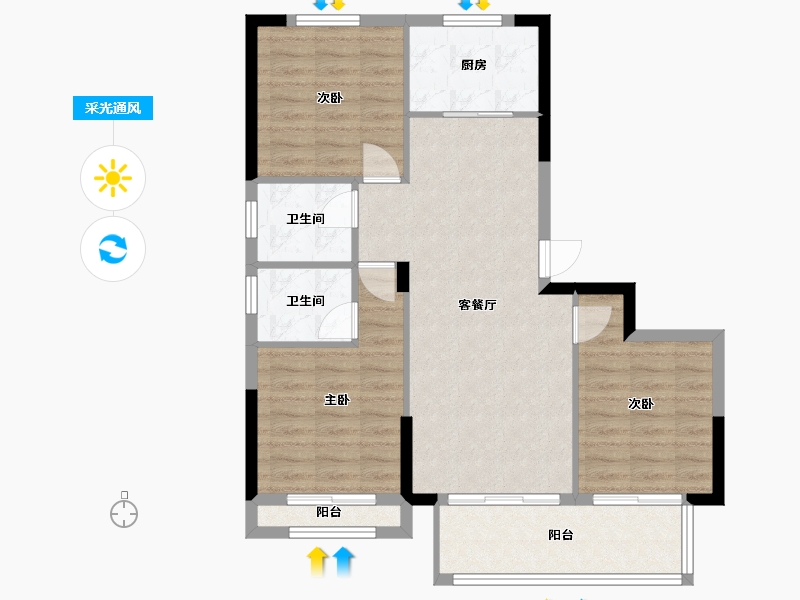 浙江省-嘉兴市-春风印月里-87.00-户型库-采光通风