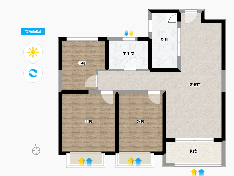 山东省-菏泽市-澳泽幸福里-84.65-户型库-采光通风