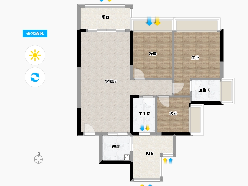 广西壮族自治区-贵港市-润月公园里-85.60-户型库-采光通风