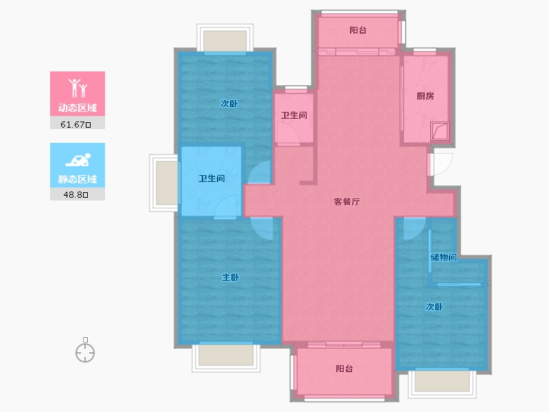 贵州省-遵义市-家居小区-96.00-户型库-动静分区