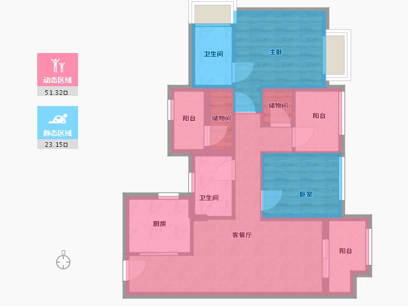 广东省-广州市-珠江时光荟-69.73-户型库-动静分区