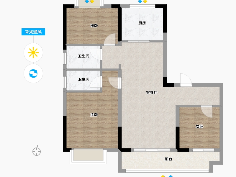 湖北省-襄阳市-碧桂园御玺-92.00-户型库-采光通风