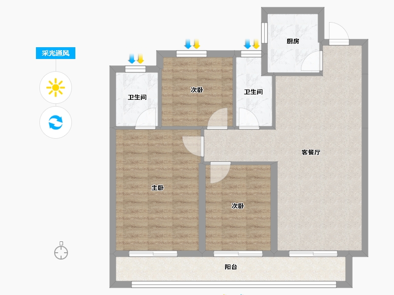 浙江省-金华市-永康市锦绣翠屏小区-84.80-户型库-采光通风