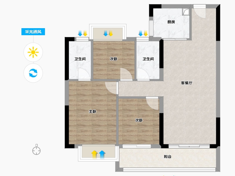 江西省-抚州市-碧桂园悦江府-76.00-户型库-采光通风