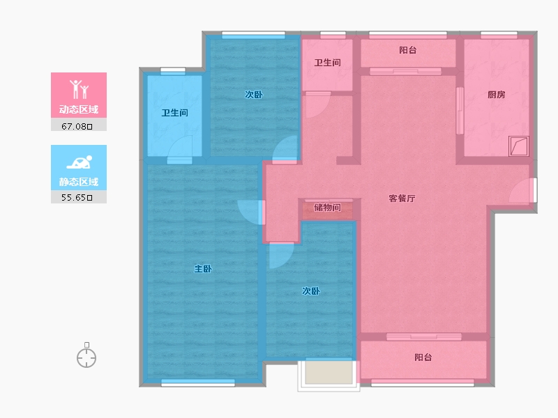 江苏省-无锡市-万科城市花园二区-118.00-户型库-动静分区