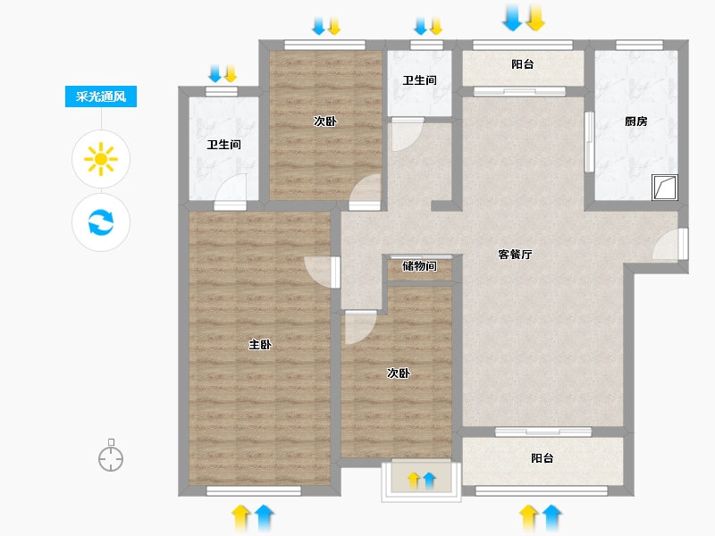 江苏省-无锡市-万科城市花园二区-118.00-户型库-采光通风