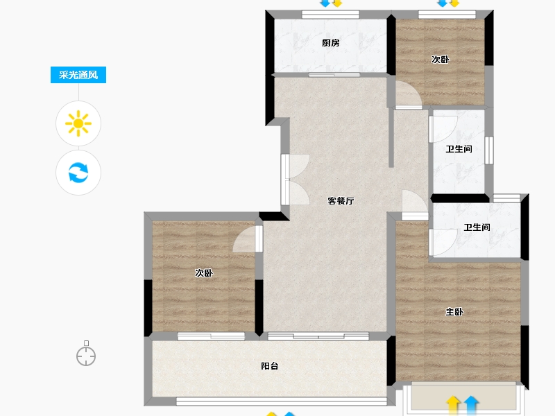 江苏省-苏州市-万科颐和玲珑-98.00-户型库-采光通风