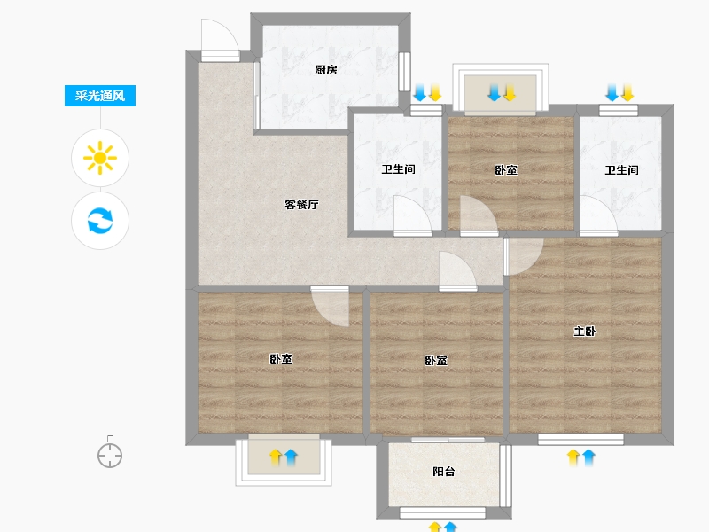 浙江省-杭州市-缔逸城-71.53-户型库-采光通风