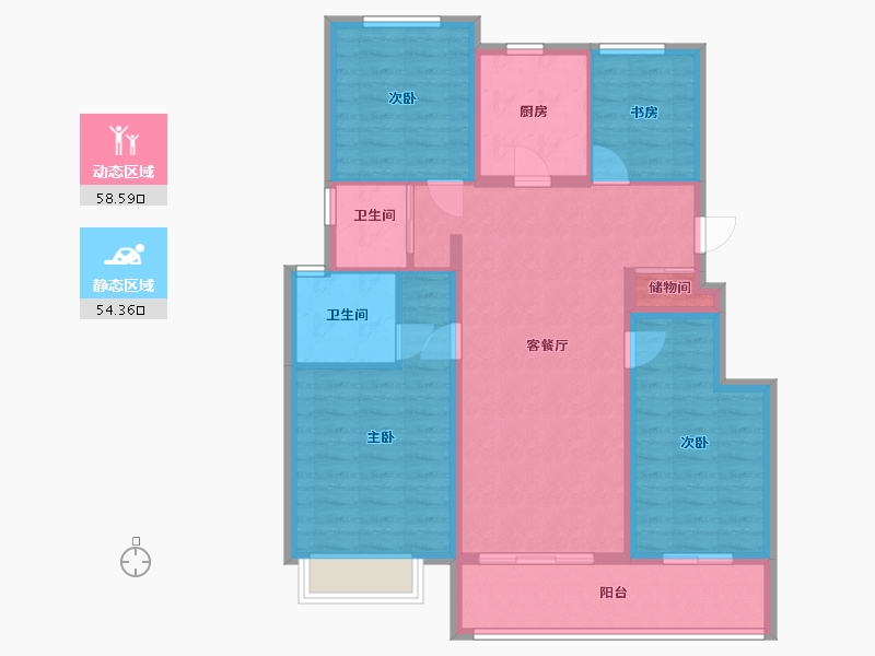 浙江省-宁波市-万科沐拾里-102.40-户型库-动静分区