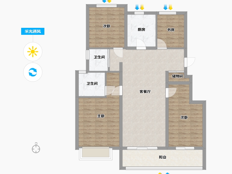 浙江省-宁波市-万科沐拾里-102.40-户型库-采光通风