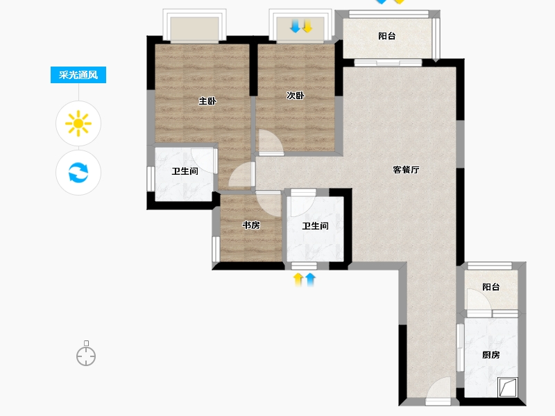 重庆-重庆市-蔷薇国际三期-81.48-户型库-采光通风