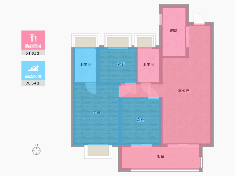 云南省-昆明市-雅居乐中央雅府-92.00-户型库-动静分区